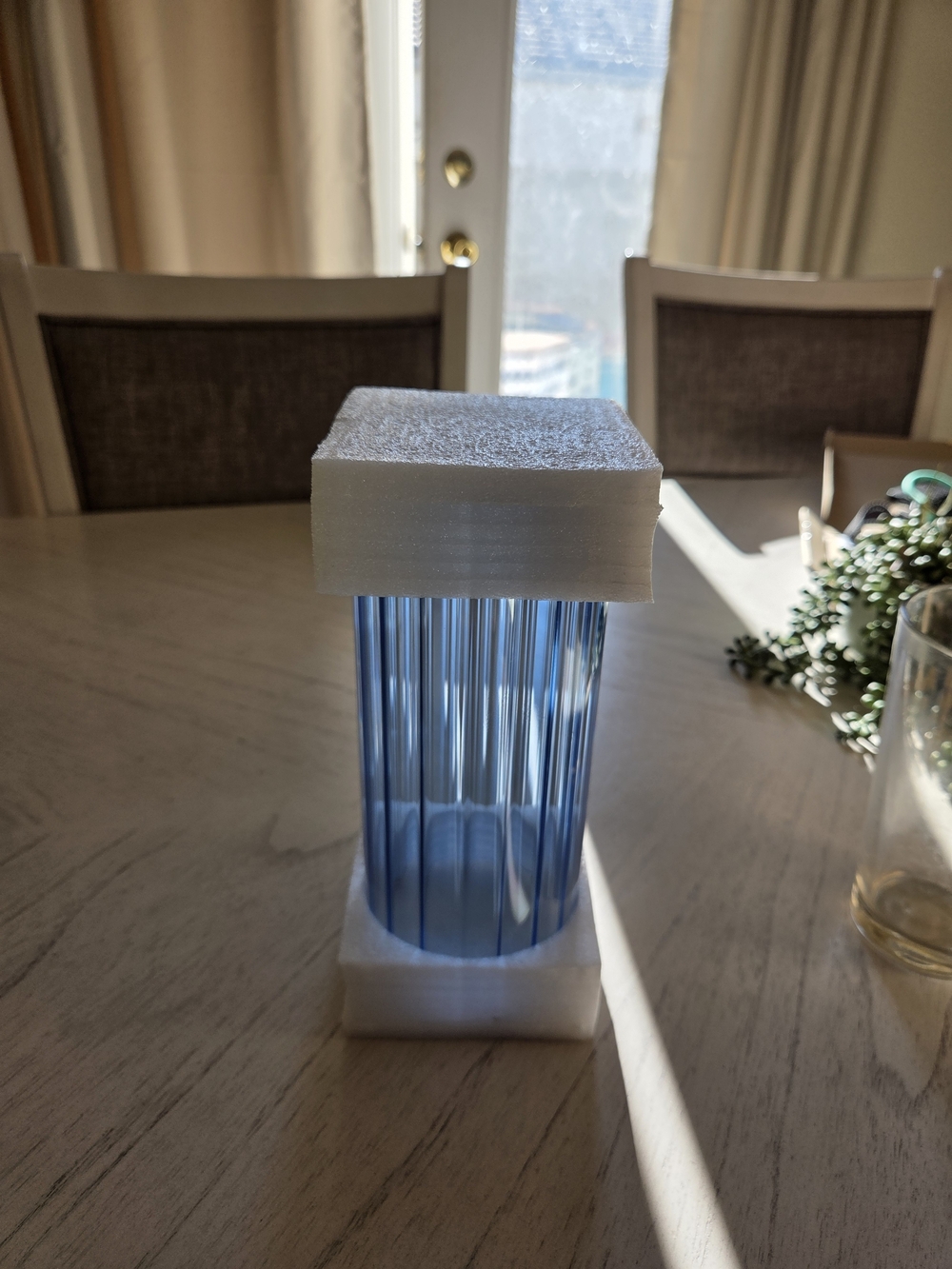 ComSaf Glass Cylinder Vase - 8 Inch Tall, Blue Ribbed